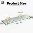 Glass Bathroom Shelves,Brushed Gold Floating Shelves for Wall Rectangular Modern Stainless Steel Glass Shelf for Bathroom Shelves Wall Mounted 16 Inch, 16"with railing