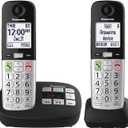 Panasonic Cordless Phone, Easy to Use with Large Display & Big Buttons, Flashing Favorites Key, Flashlight, Call Block, Volume Boost, Talking Caller ID, House Phones, 2 Cordless Handsets  KXTGU432B