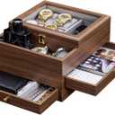 Homde Watch Box for Men Jewelry Organizer with Real Glass Watch Case for Ring, Bracelet, Watch, Necklace, Earrings, and Accessories
