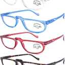 AQWANO Computer Half Moon Reading Glasses Blue Light Blocking, Lightweight Full Frame Readers for Women Men Anti Glare Filter Readers with Spring Hinge, 2.0