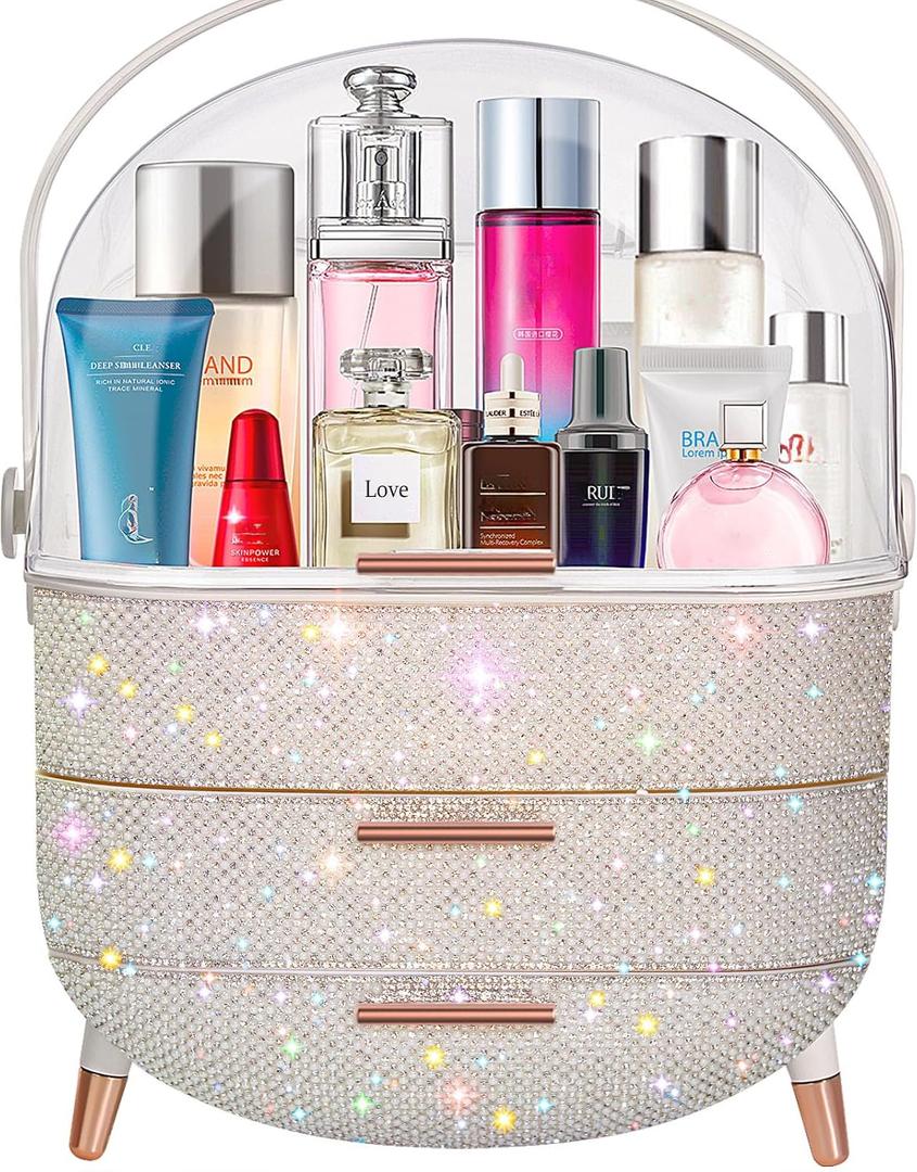 Ptesly Teen Girls Gift Makeup Organizer,Skincare Organizer Jewelry Storage,Cosmetics Storage and Display Case,Make Up Holders and Organizers for Countertop,Bathroom Organizer (Pearl White)