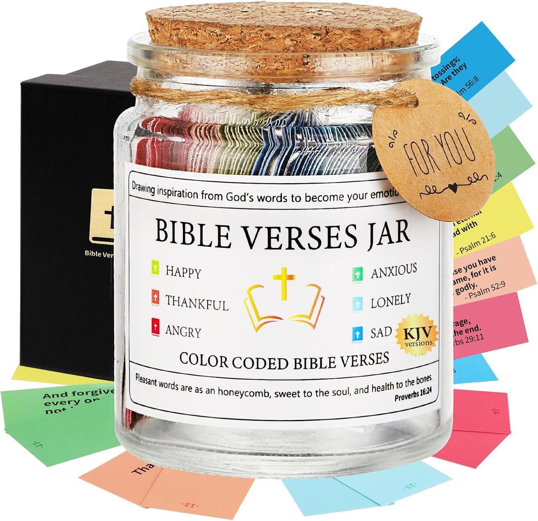Bible Verses in a Jar(KJV),Religious Gifts for Women Men Teen Girls Kids,Baptism First Communion Confirmation Graduation Christian Birthday Gifts for Women Mom Friends,Holy Hope Bible Scripture Jar