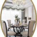 Gold Oval Bathroom Mirror, 24x36 Inch Floral Oval Mirrors for Wall, Antique Gold Metal Floral Frame Mirrors for Bedroom Living Room Hallway, Hangs Horizontally or Vertically