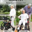 VOCIC Walkers for Seniors, Wheelchairs for Adults, Rollator Walker with Seat, 2 in 1 Rollator Transport Chair with Brakes, Rollator Lightweight Foldable, Walker Wheelchair Combo