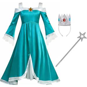 Girls Princess Costume One Shoulder Fancy Dress Gowns with Accessories for Halloween Cosplay