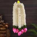 Set of 5 Artificial Jasmine Garland Toran with Lotus Buds, 13 Inch Strings Jasmine Garland Toran with Lotus Buds for Pooja Decoration Wall Hanging for Ganesh Chaturthi, Diwali & Festive Decor