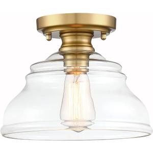 MEXO Industrial Semi Flush Mount Ceiling Light Modern Clear Glass Light Fixture Farmhouse 10" Close to Ceiling Lights in Brushed Gold for Hallway Bedroom, Kitchen Entryway Cafe Bar Porch Dinning Room