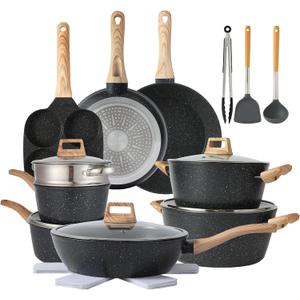 21PCS Pots and Pans Set Non Stick Cookware Set Nonstick with Cooking Set (black, 21pieces)