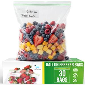 Freezer Bags 1 Gallon  30 Count Resealable Extra Strong 2.Mil Leak Proof, Double Zipper Freezer Bags Gallon