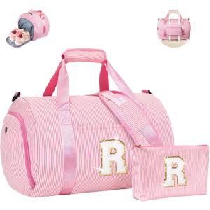 Gift for Grandkids, Girls Travel Duffle Bag, Kids Initial Overnight Bags with Shoe Compartment, Personalized Weekender Bag with Makeup Pouch, 10 Year Old Girl Birthday Gifts (Letter R)