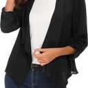Urban CoCo Women's Ruched Sleeve Lightweight Thin Chiffon Blazer (Black, XL)
