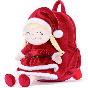 Gloveleya Plush Backpacks Toddler Backpack Removable Doll and Backpack Christmas Gifts Baby Girl Gift For 2 to 8 Years Girl Birthday Gifts With Red Doll (11 inches)