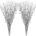 Yunsailing 20 Pcs Christmas Artificial Glitter Berry Stem Ornaments 17 Inch Fake Long Branch Tree Picks Flowers for Tall Vase Xmas Wedding Party Decoration(Silver)