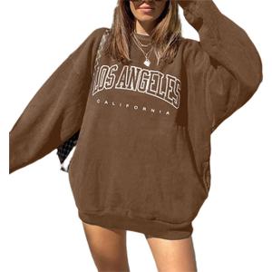 LilyCoco Women's Graphic Oversized Sweatshirt Long Sleeve Crewneck Pullover Top Brown XX-Large (Brown, XXL)