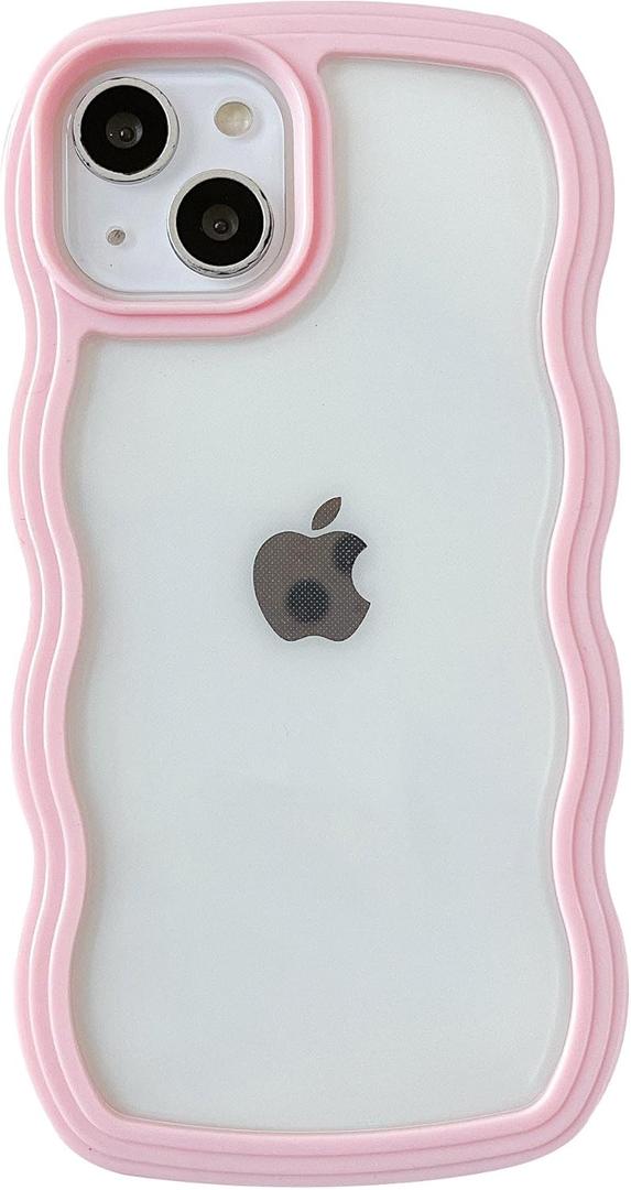 Caseative for iPhone 15 Case,Cute Curly Wave Frame Shape Shockproof Soft Phone Case (Pink)