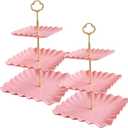 2 Pack of Plastic Square Dessert Cupcake Stand, 3 Tier Cup Cake Holder Tower for Tea Party/Birthday/Wedding, Plastic Tiered Serving Tray (Pink)