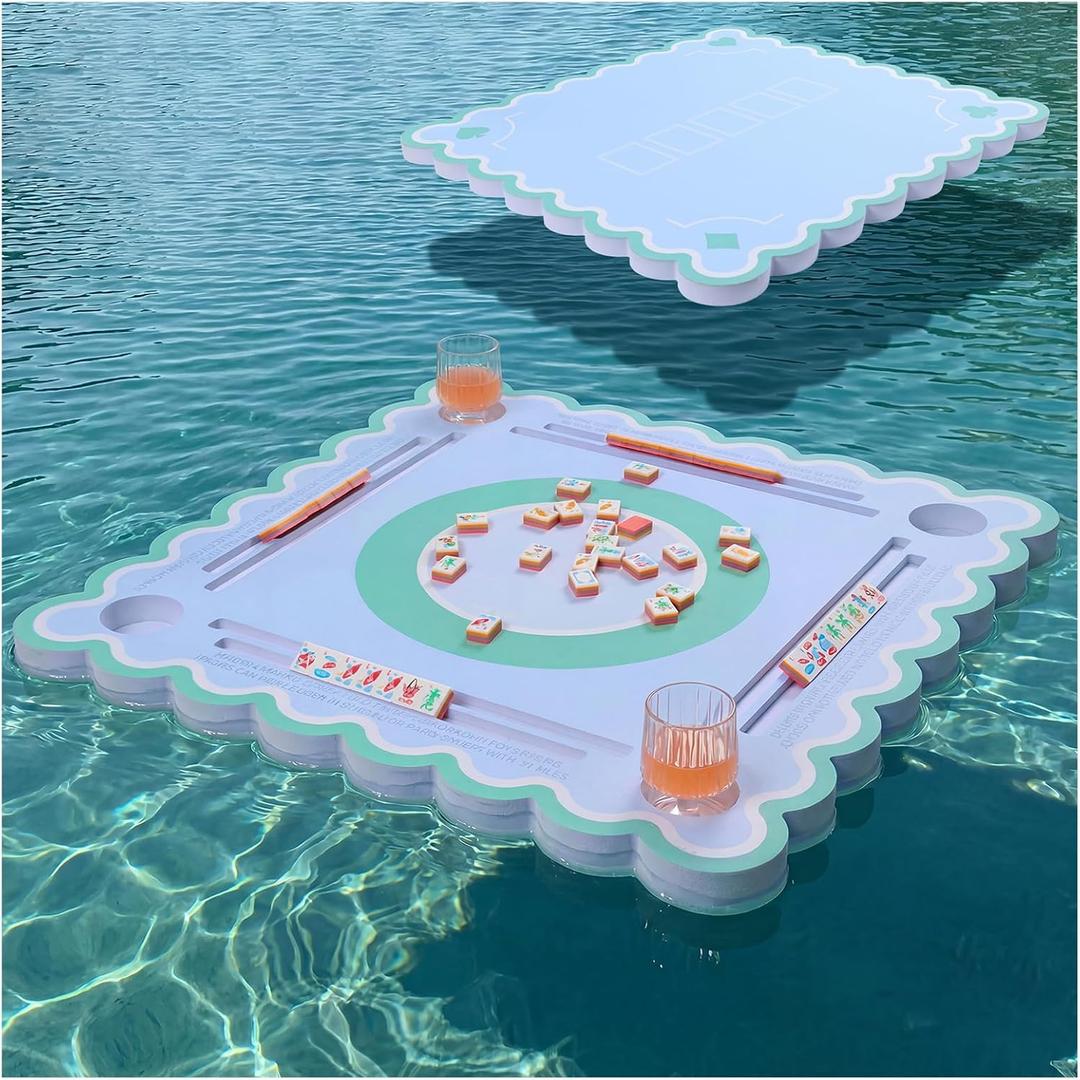 31.5" x 31.5" Floating Mahjong Table for Pool, Portable Floating Mahjong Mat for Card Games, Poker, Mahjong, Double-Sided Waterproof MahJongg Floating Table for Adults