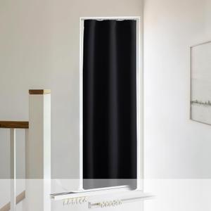 NICETOWN French Door Curtain Panel for Window, Thermal Insulated Shade Include Self Adhesive Curtain Track for Living Room Closet, Front Door Shade for Kitchen, 1 PC, 25 x 72 inch, Black