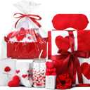 9 Pcs Valentines Day Basket Gift for Her, Valentines Spa Relaxation Set with Heart Blanket, Candle, Fuzzy Socks, Glass Cup, Scrunchie, Eye Mask for Women Mom Wife Girlfriend(Love,Red)