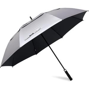 G4Free 54 Inch UV Protection Golf Umbrella Auto Open Vented Double Canopy Oversize Extra Large Windproof Sun Rain Umbrellas (Black Silver)