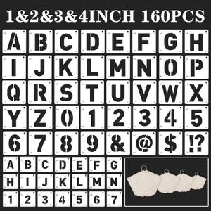 160Pcs Letter Stencils Set for Painting,4&3&2&1Inch Plastic Numbers Symbols Stencils Kit Reusable,Large Alphabet Interlocking Drawing Templates on Wood,Wall,Fabric,Sign,DIY Art Craft Project