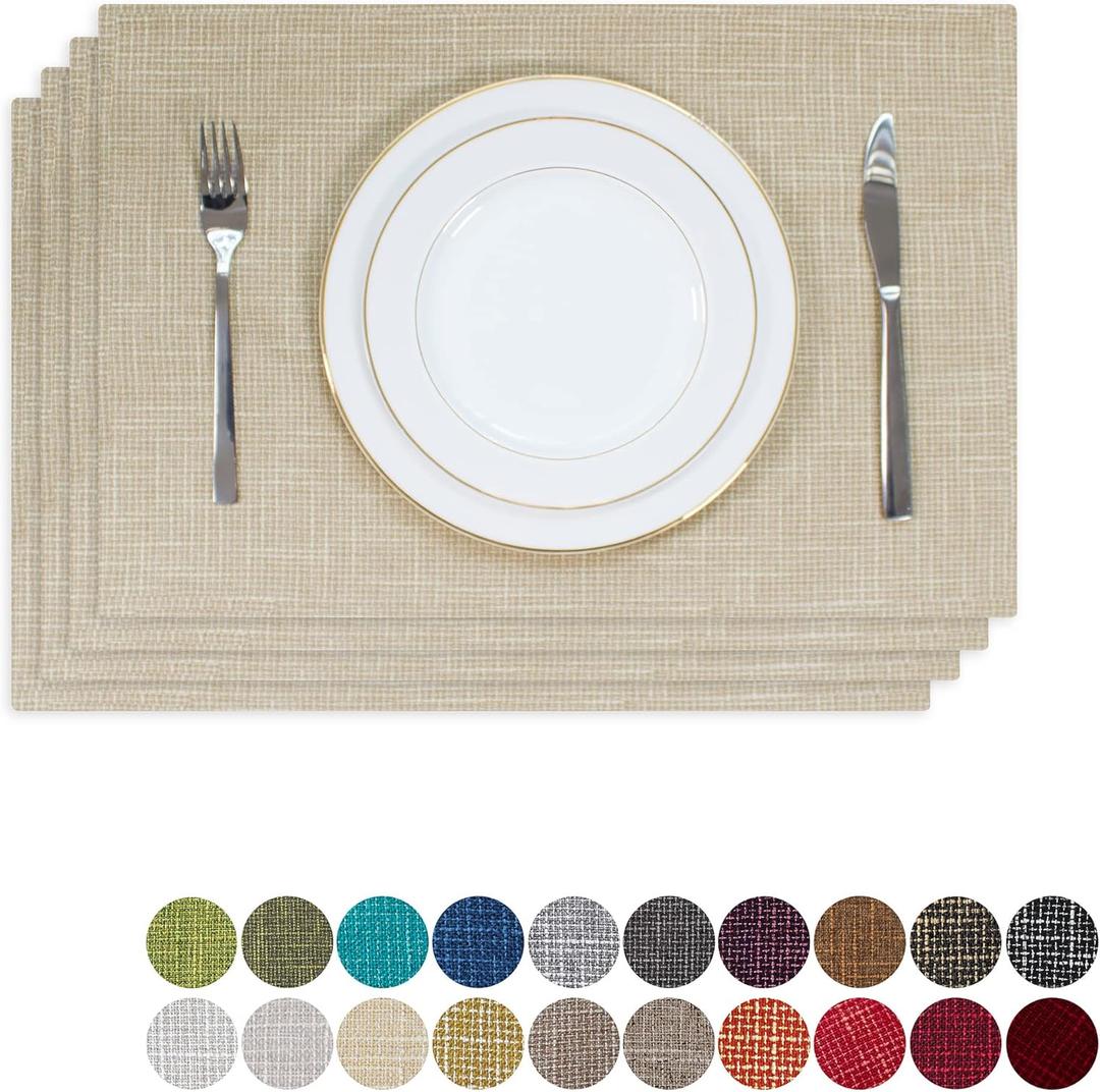 Kevin Textile Table Mats Set of 4 Heat Resistant Washable Placemats for Parties Buffet Dinner, 13 x 19 inches, Light Beige
