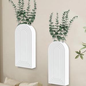 Wall Planter for Indoor Plants, Wood Wall Decor Hanging Planter, Wall Vases for Decor Dried Flowers and Faux Greenery, Set of 2 Farmhouse Wall Vase for Living Room, Bedroom, White