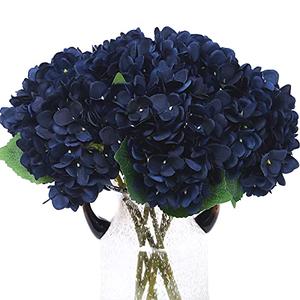 Kimura's Cabin 6pcs Navy Blue Artificial Silk Hydrangea Flowers Fake Hydrangeas with Stems Hydrangeas Bouquet for Wedding Home Halloween Party DIY Dining Table Decoration（Navy Blue）