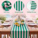 Fanfanwin Linen Palm Beach Table Runner - 14" x 120'' Cabana Pink Green Striped Table Runner for Summer Pool Party Decoration Home Dining Kitchen