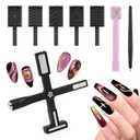 8 in 1 Gel Nail Polish Magnets for Nail Art, 2Pcs Cat Eye Magnet Kit, Strong Magnetic Nails Design Tools for Salon & Home DIY, With Pre-designed Magnetic Sheets(Black)