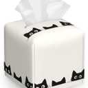 Cute Black Cat Tissue Box Cover Holder,Leather Tissue Case Holder Facial Paper Organizer Decorative for Tabletop Night Stands Desk Bathroom Kitchen Car Office Home Decor