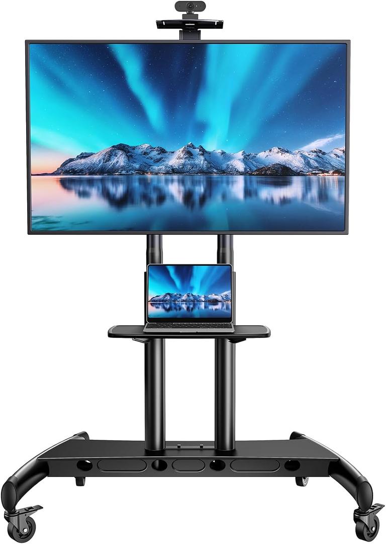 PERLESMITH Mobile TV Stand for 55-90 Inch Flat/Curved Screen TV Max VESA 800x500mm Outdoor TV Cart with Height Adjustable AV Shelf- UL Certificated Rolling Floor TV Stand Holds up to 200Lbs (PSTVMC07)
