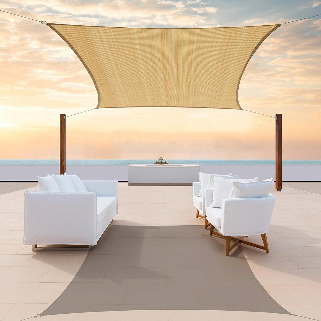 ColourTree 8' x 10' Sand Beige Sun Shade Sail Rectangle CTSLR8 - Canopy Mesh Fabric UV Block UPF50 - Commercial Heavy Duty - 190 GSM 