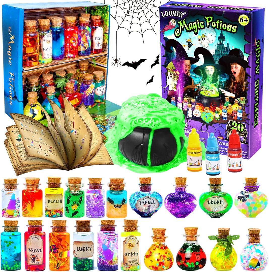 LDomet Magic Potions Kit for Kids - Mix 20 Fairy Dust Potion Bottles, Halloween Christmas Party Decorations, Creative Gift Craft Toy for Ages Boys Girls 6 7 8 9 10+ (WIZARD)