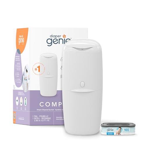 Diaper Genie Compact Pail Includes 1 Starter Square Refill That can Hold up to 165 Newborn-Sized Diapers.