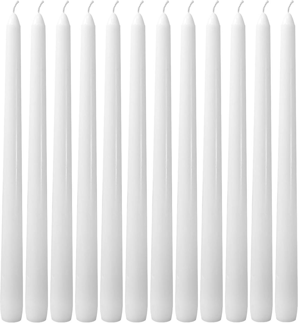 12 Pack White 10-Inch Taper Candles, Unscented & Smokeless Dripless Candlesticks 7-8H Long Burn Time - Paraffin Wax Ideal for Wedding, Holiday, Dinner Table, Home Decor, Parties, Christmas