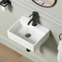 Wall Mounted Bathroom Vessel Sink, QISHKA 15" X 12" Rectangular Floating Ceramic Wash Hand Basin White Wall Hung Vanity Sink for Bathroom and Cloakroom