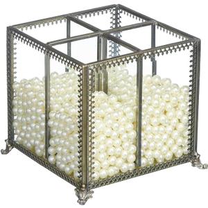 PuTwo Makeup Organizer Vintage 4 Sections Makeup Brushes Holder Make Up Storage with Free White Pearls (Transparent/White/Grey)