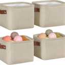 Kntiwiwo Small Fabric Storage Bins, 7.8x6.7x5.9 inch Mini Storage Cubes 4-Pack Storage Basket for Makeup Collapsible Fabric Storage Organizer with Handles, Decorative Basket for Desk, Shelves, Brown