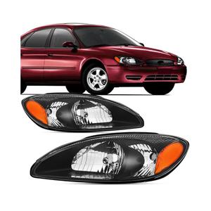 Headlights Assembly Compatible With 2000-2007 Ford Taurus Replacement Headlamp, Driver and Passenger Side, Pair Black Amber 00-07 Taurus Head Light