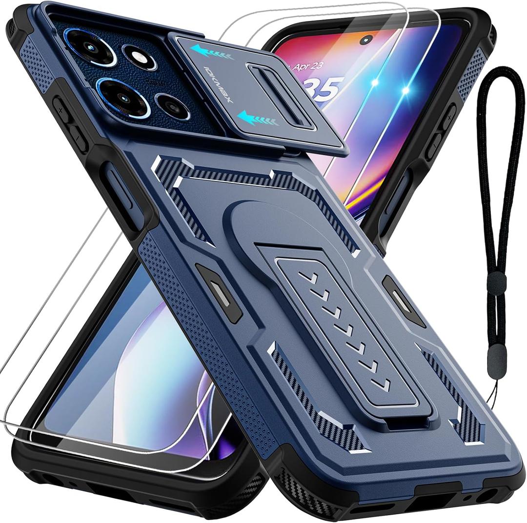 for Moto G Play 2026 Case, Moto G 2026/2025 Case with 2*Screen Protector, Upgrade Slide Camera Cover/Kickstand/Lanyard Strap, Military Grade Heavy Duty Shockproof Protective Phone Case, Blue