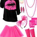 Blulu 17 Pcs 80s Costume Accessories Set for Women 80s Outfit for Cosplay Retro Theme Party (3X-Large, Rose Red, Black)