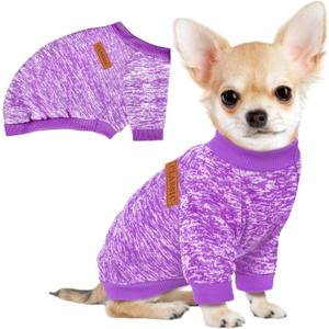 1 Pc Dog Sweaters for Small Dogs Girl Boy Winter Fleece Clothes Warm Soft Dog Sweatshirt Outfit for Dogs Cats Pet Apparel, Purple, S (Back: 11.8", Chest: 15.7", 5.5-10 lbs)