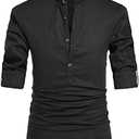NITAGUT Men Henley Neck Long Sleeve Daily Look Linen Shirts, Large