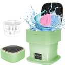 Mini Portable Washing Machine, 15L Collapsible Washer and Dryer with 3 Cleaning Modes, Upgraded Foldable Laundry for Travel,Underwear,Baby Clothes (Green)
