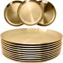 Stainless Steel Plates Metal Gold Dinner Plates Unbreakable Dinner Dishes Plates Set for Barbecue Kitchen Home Camping Outdoor Party (9inch, 10Pcs)