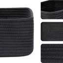 MiniArk Small Storage Baskets for Organizing | Closet Organizer Bins | Shelf Toy Basket | Woven Rope Baskets | Cube Decorative Box | Shallow Basket | 11.5x7.5x4.7 | 3 Packs Black