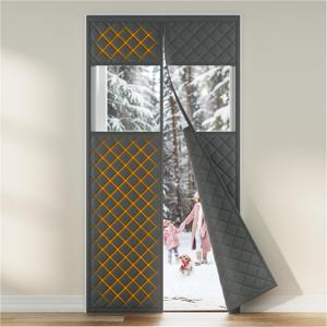 Augblinds Magnetic Thermal Insulated Door Curtain Fits Door Size 32" x 80", Oxford Cloth Thicken Cotton Fiber Filled, Self-closing Screen Insulation Cover Keep Warm in Winter, with Clear Windows, Grey