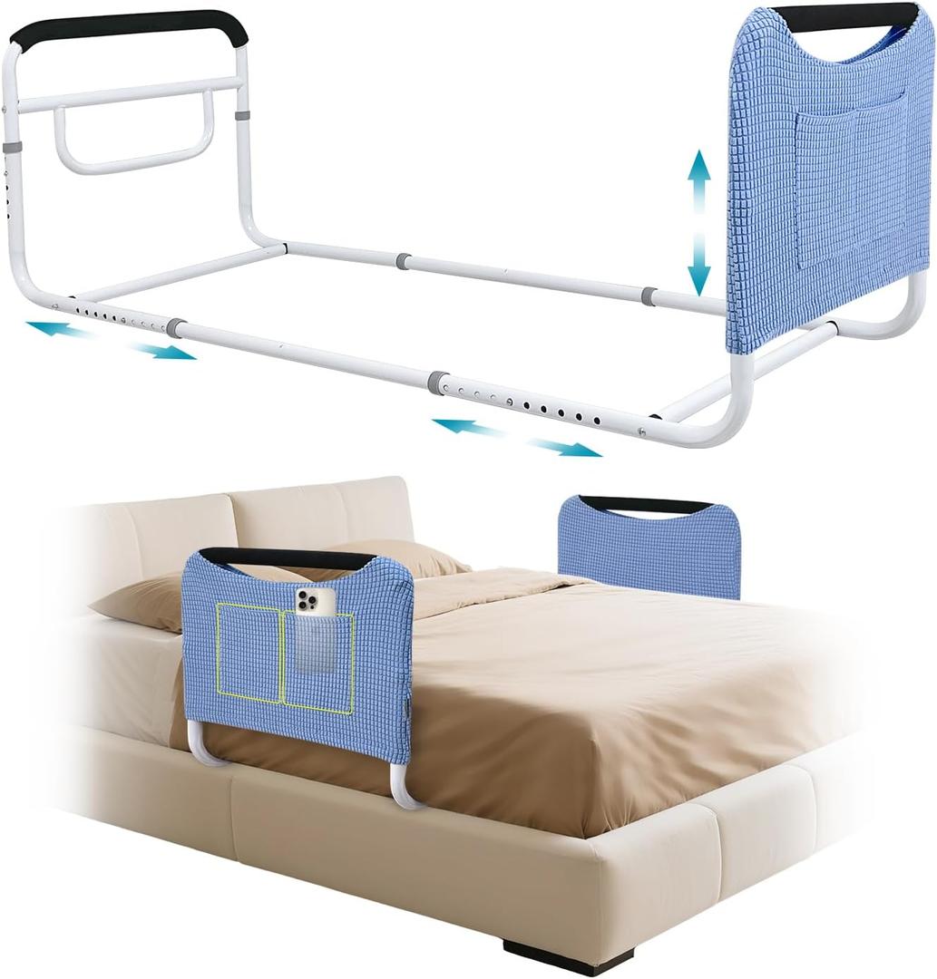 Mybow Double Bed Rail, U Bar for Medical Bedside Safety Assisting Rails, Railing Support for Elderly Adults Under Mattress Handrail, Hospital Dual Bed Rails for Seniors Twin Full Queen Adjustable Rail, 62"L 20"W 19"H