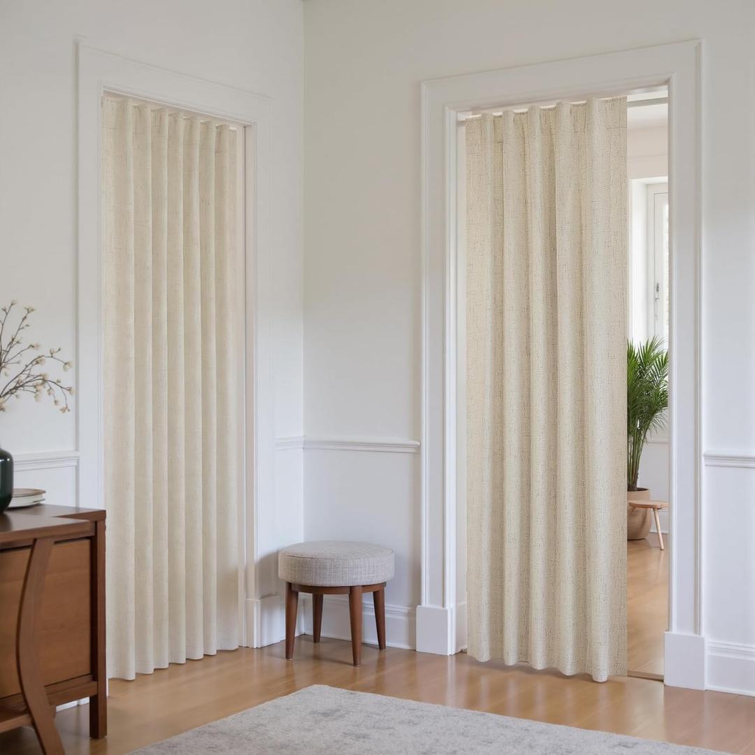 KOUFALL Closet Curtain for Open Closet 78 Inch Long, Blackout Privacy Curtains for Room Divider, Linen Faux Accordion Door Curtain for Doorways, Light Tan Beige